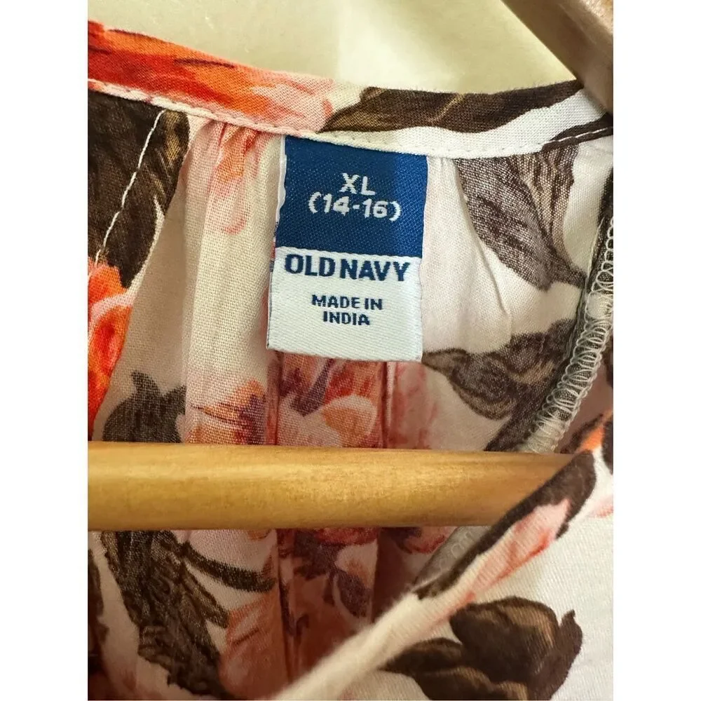 Old Navy Girls Pink and White Floral Flutter Sleeve Top Size XL 14/16